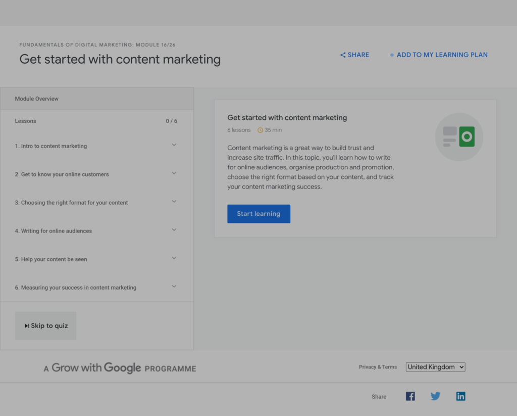 Google Digital Garage: Get Started with Content Marketing